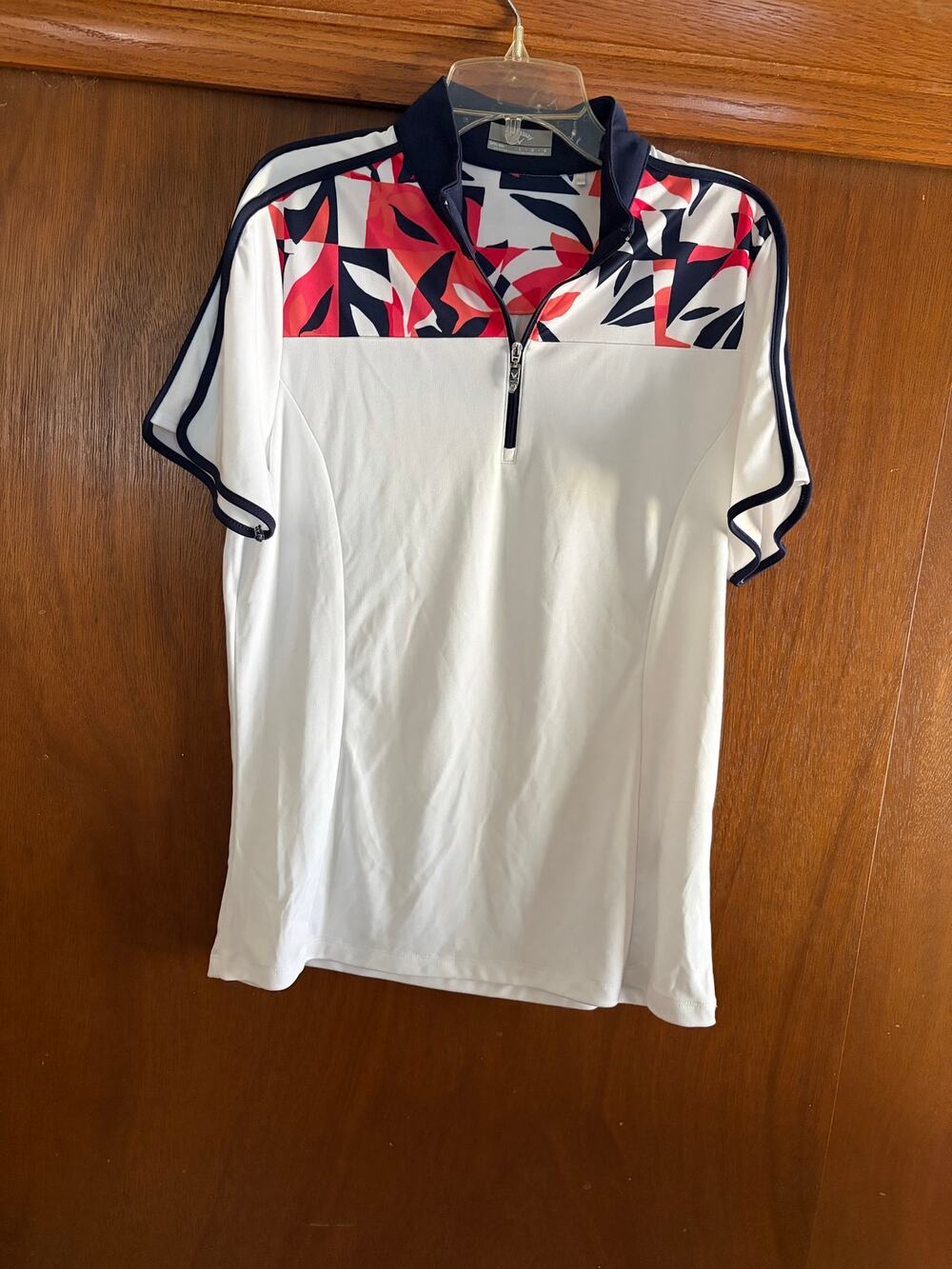 Callaway Opti-Dri Golf Polo Shirt Women's Large 1/4 Zip White Floral Stretch